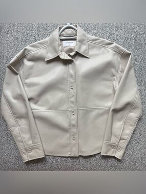 Babaton Light Cream Faux Leather Button-Front Shirt Jacket (not sold anymore)